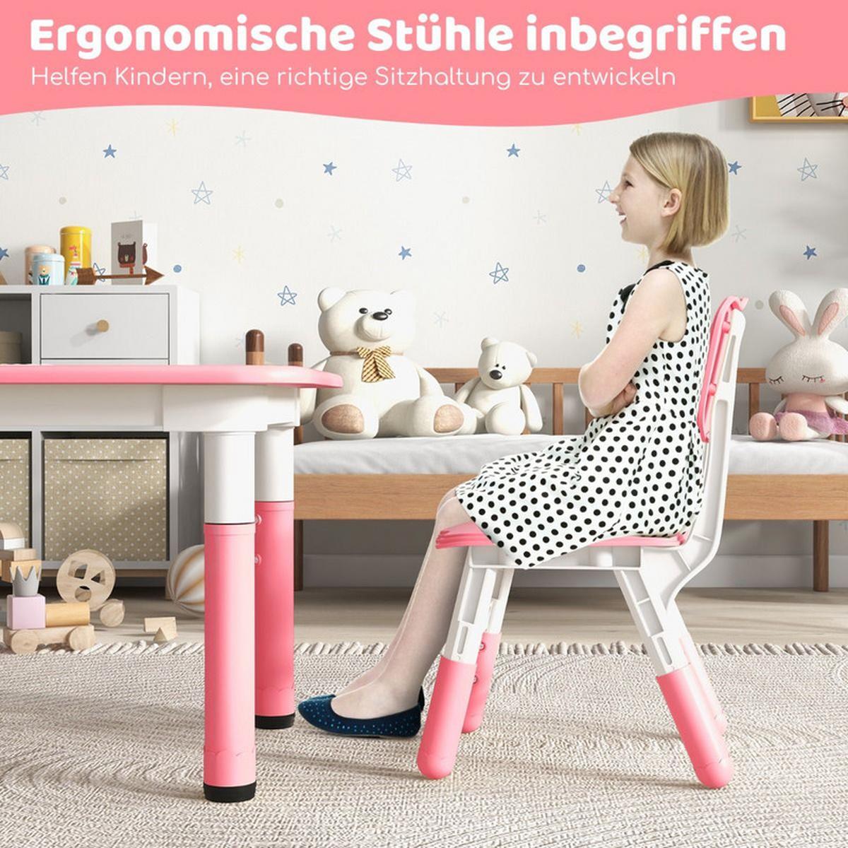KINDERTISCH mit 4 Stühlen rosa(5-tlg) - Pink, Kunststoff (120/60/60cm) - COSTWAY