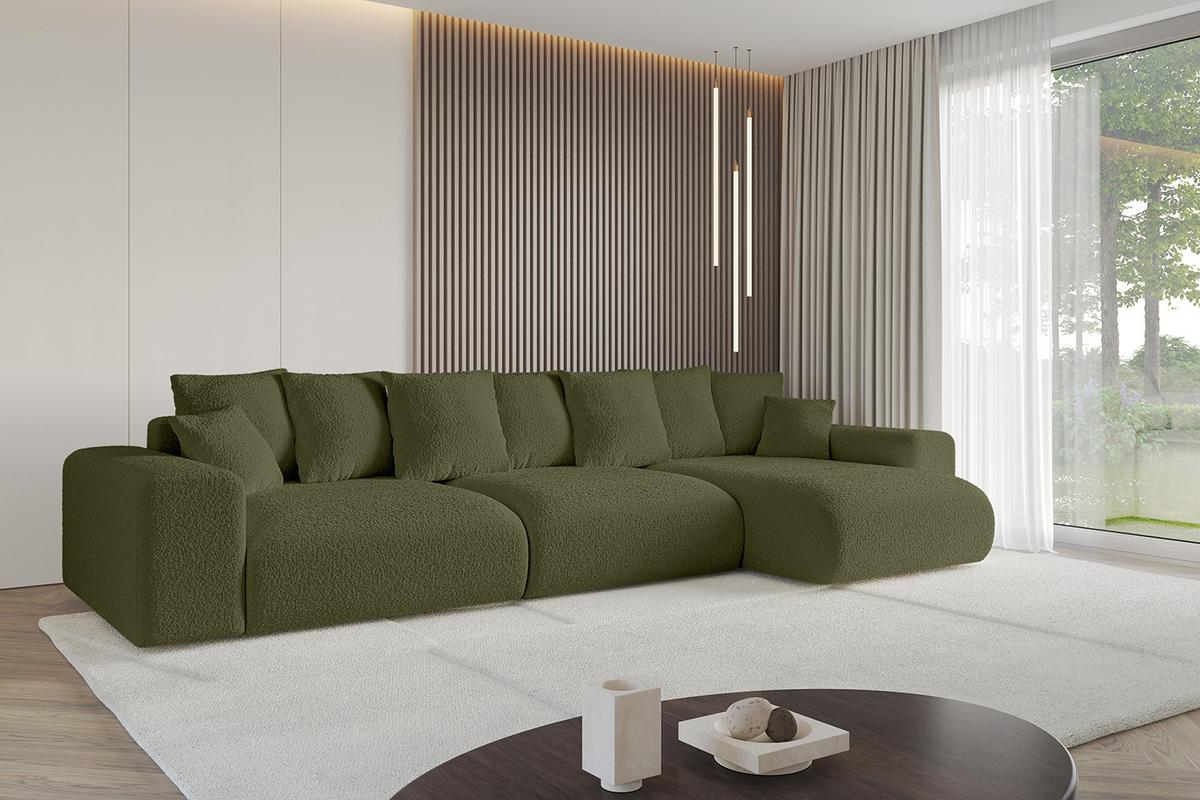 ECKSOFA Ottomane rechts ESKAR-L2 364x176x72 Olivgrün Bouclé - Schwarz/Olivgrün, Holzwerkstoff/Kunststoff (176/364cm) - ALTDECOR