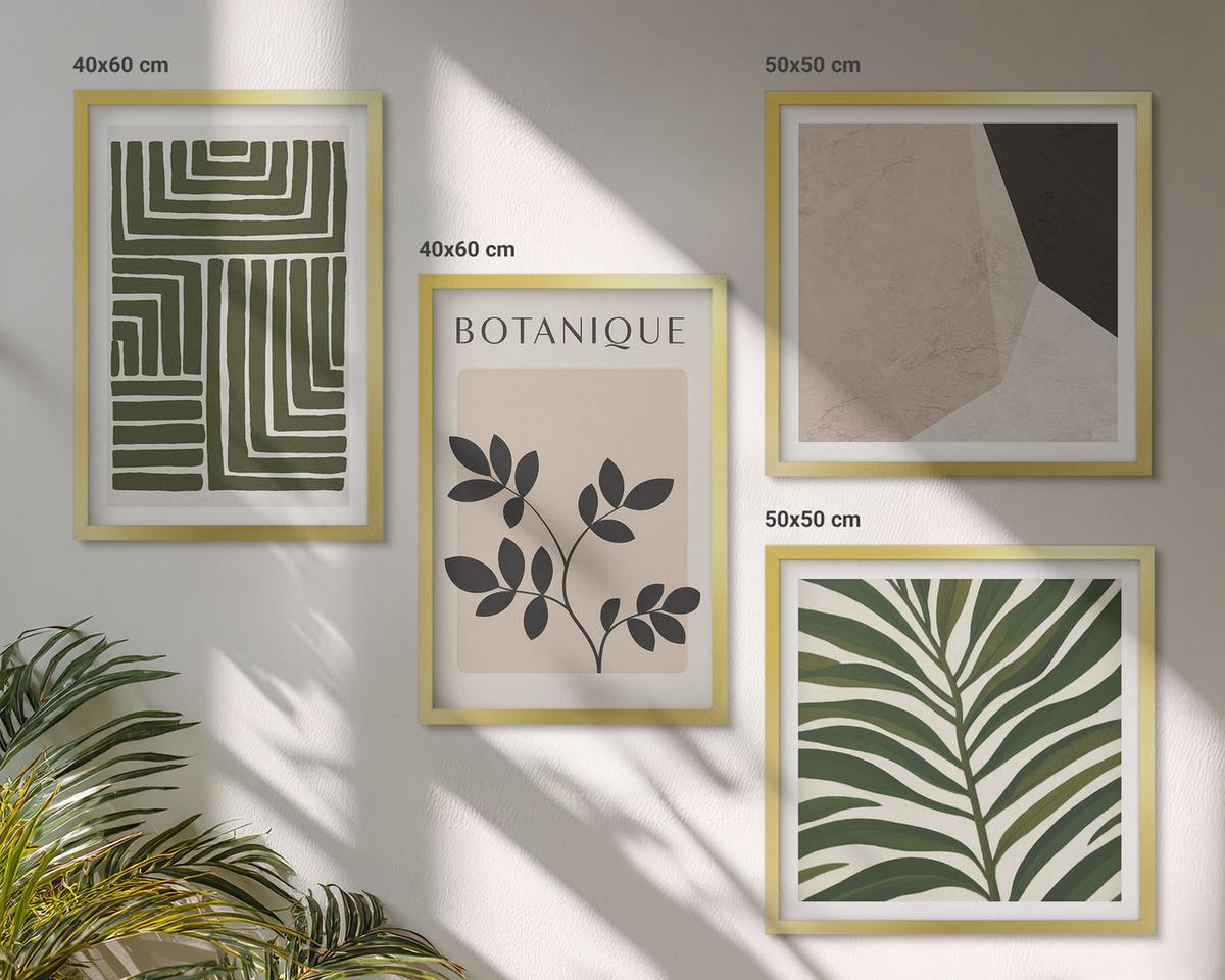 BILDER SET 4er Set - 50x50 cm & 40x60 cm Goldrahmen - Botanische Boho-Kompositionen - Goldfarben, Kunststoff (50/50cm) - TULUP