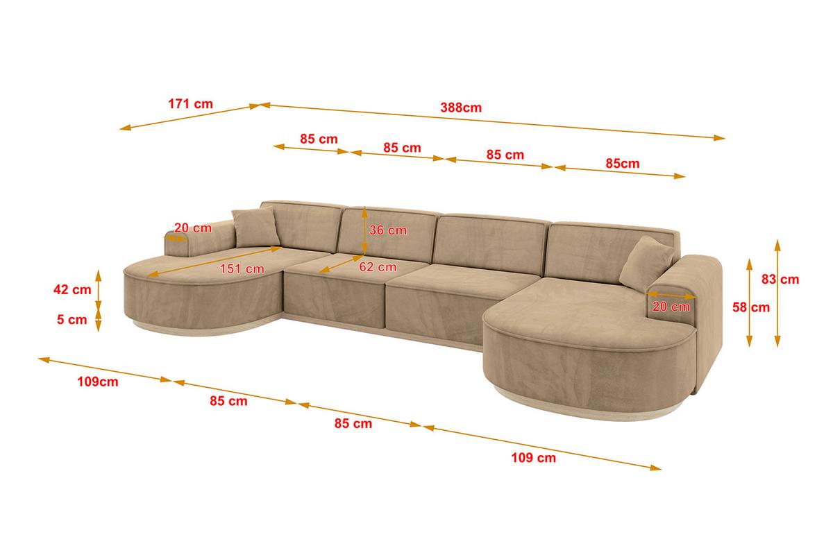 WOHNLANDSCHAFT MARI-U2-v1 - 388x171x83 cm Taupe Velours - Taupe, Holzwerkstoff/Textil (388/83/171cm) - ALTDECOR