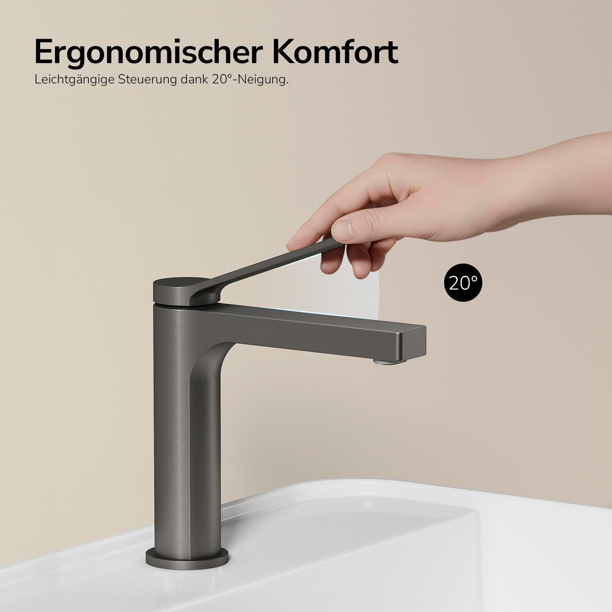 WASCHTISCHARMATUR Anthrazit 19,5/17,3/4,6 cm - Anthrazit, Metall (17.3/4.6/19.5cm) - EMKE