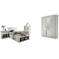 SCHLAFZIMMER-SET 4-teilig Pinie weiß, Komplettset Landhausstil - Schwarz/Weiß, Glas/Holzwerkstoff (147/206/64cm) - Furn.Design