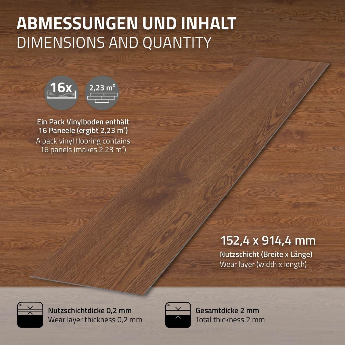 VINYLBODEN selbstklebend 11,15m²/80 Dielen Roteiche - Braun, Kunststoff (91.5/15.3/0.2cm) - ML-DESIGN