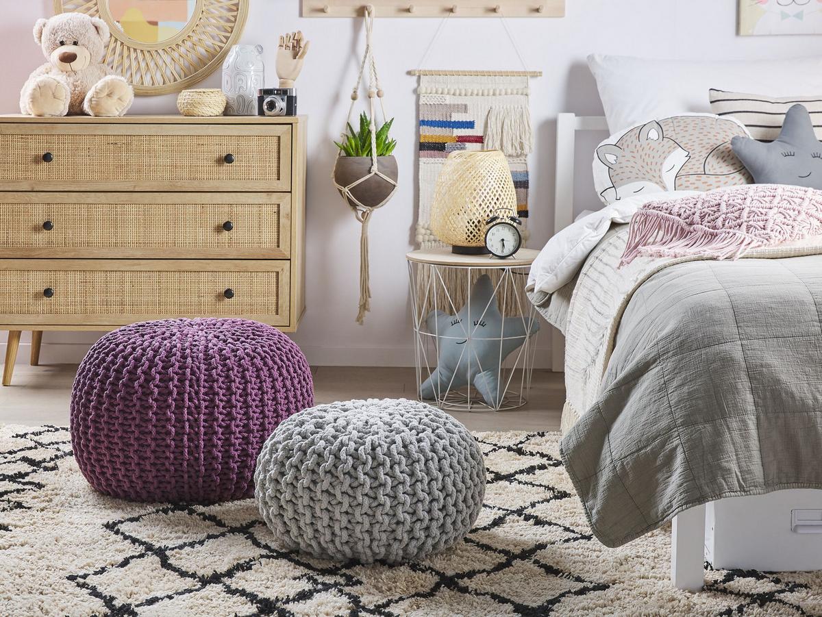 POUF Conrad 50/50/35 cm - Violett, Naturmaterialien/Textil (50/35/50cm) - Beliani