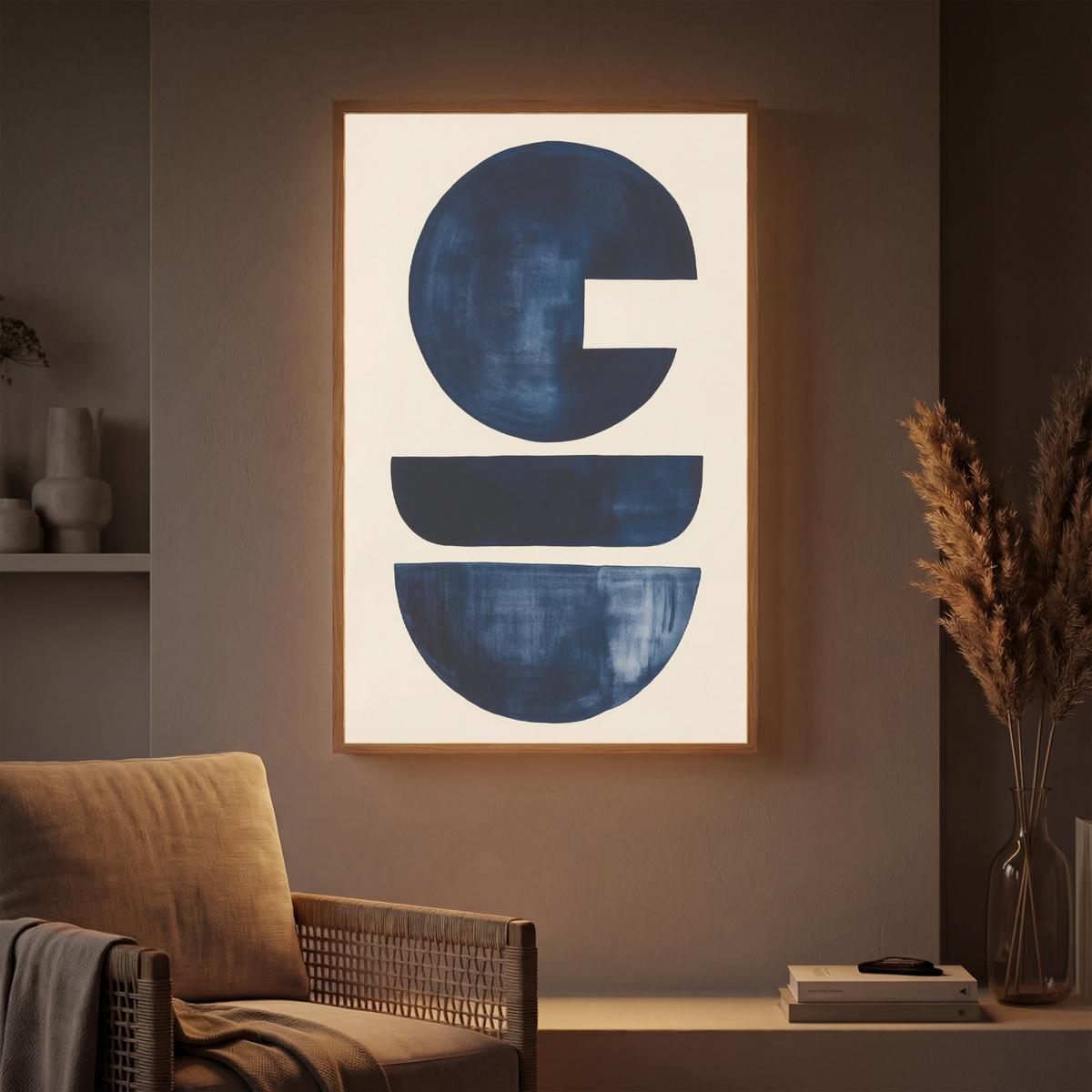 WANDLEUCHTE MIT AKKU Formen - Blau - Abstrakt 60x90 cm - Dunkelblau, Holzwerkstoff (60/90/8cm) - OnlyWow