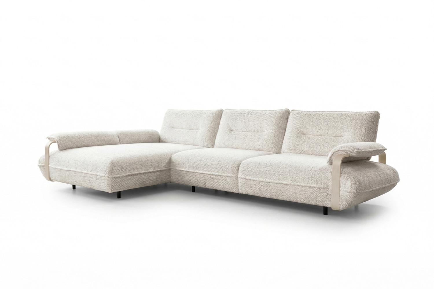 ECKSOFA ANISSA Cremeweiß Flachgewebe - Creme/Schwarz, Kunststoff/Textil (297/185cm) - KAWOLA