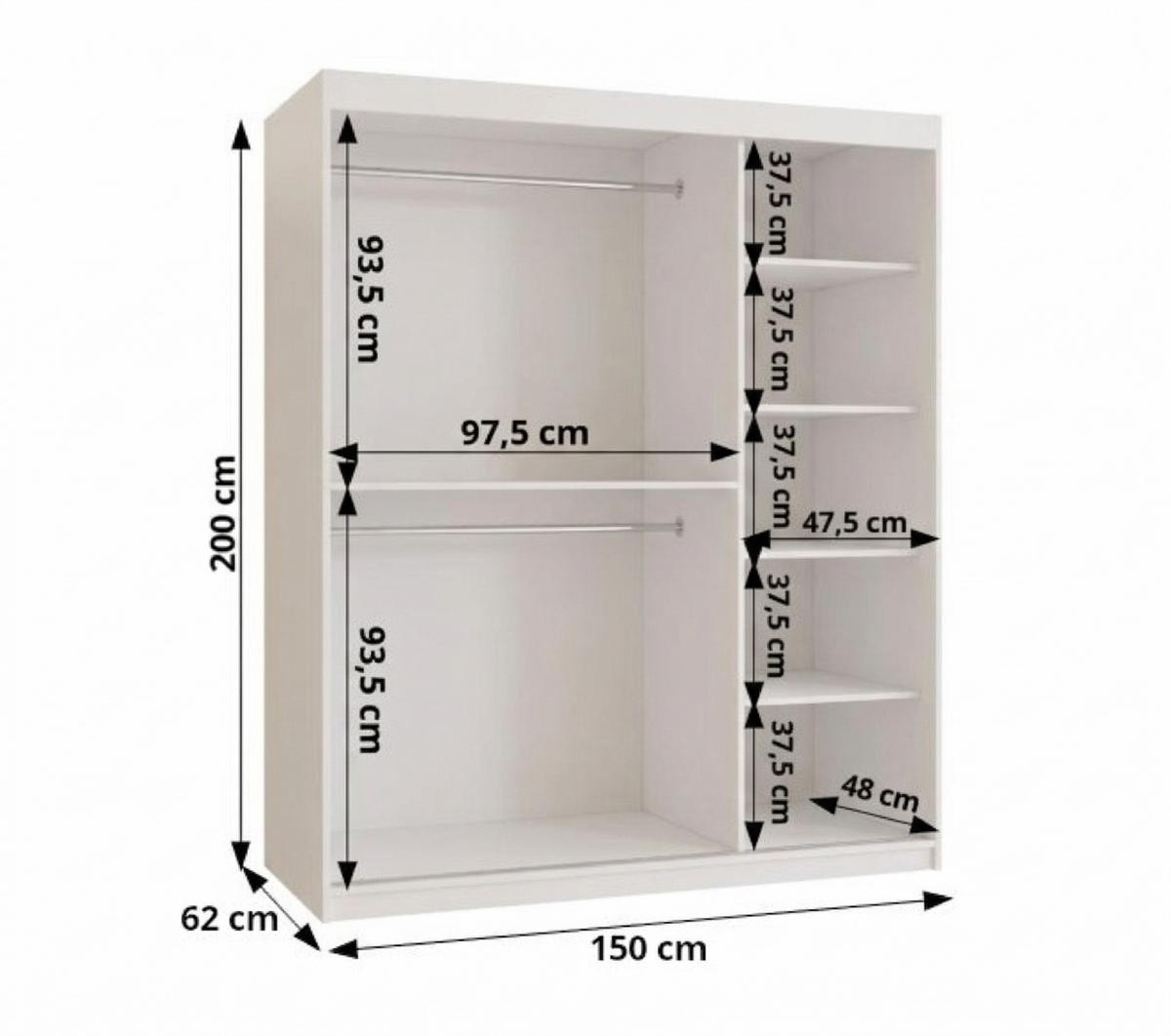 SCHIEBETÜRENSCHRANK TOKYO 200/150/62 2-türig - Silberfarben/Weiß, Holz/Kunststoff (150/200/62cm) - MÖBEL KRYSPOL
