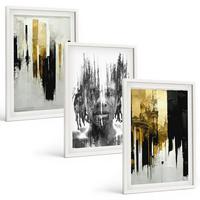 BILDER SET 3er Set - 40x60 cm Weißer Rahmen - Kontrastierende abstrakte Porträts - Weiß, Kunststoff (40/60cm) - TULUP