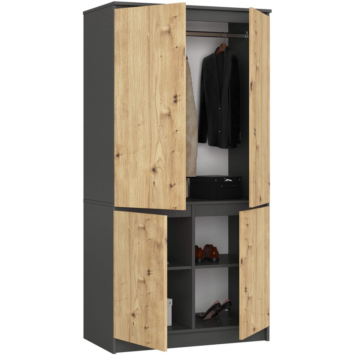 KLEIDERSCHRANK Graphit Grau, Eiche Artisan 180/90/51 - Eiche Artisan, Holzwerkstoff (90/180/51cm) - RAUMHIRSCH FURNITURE