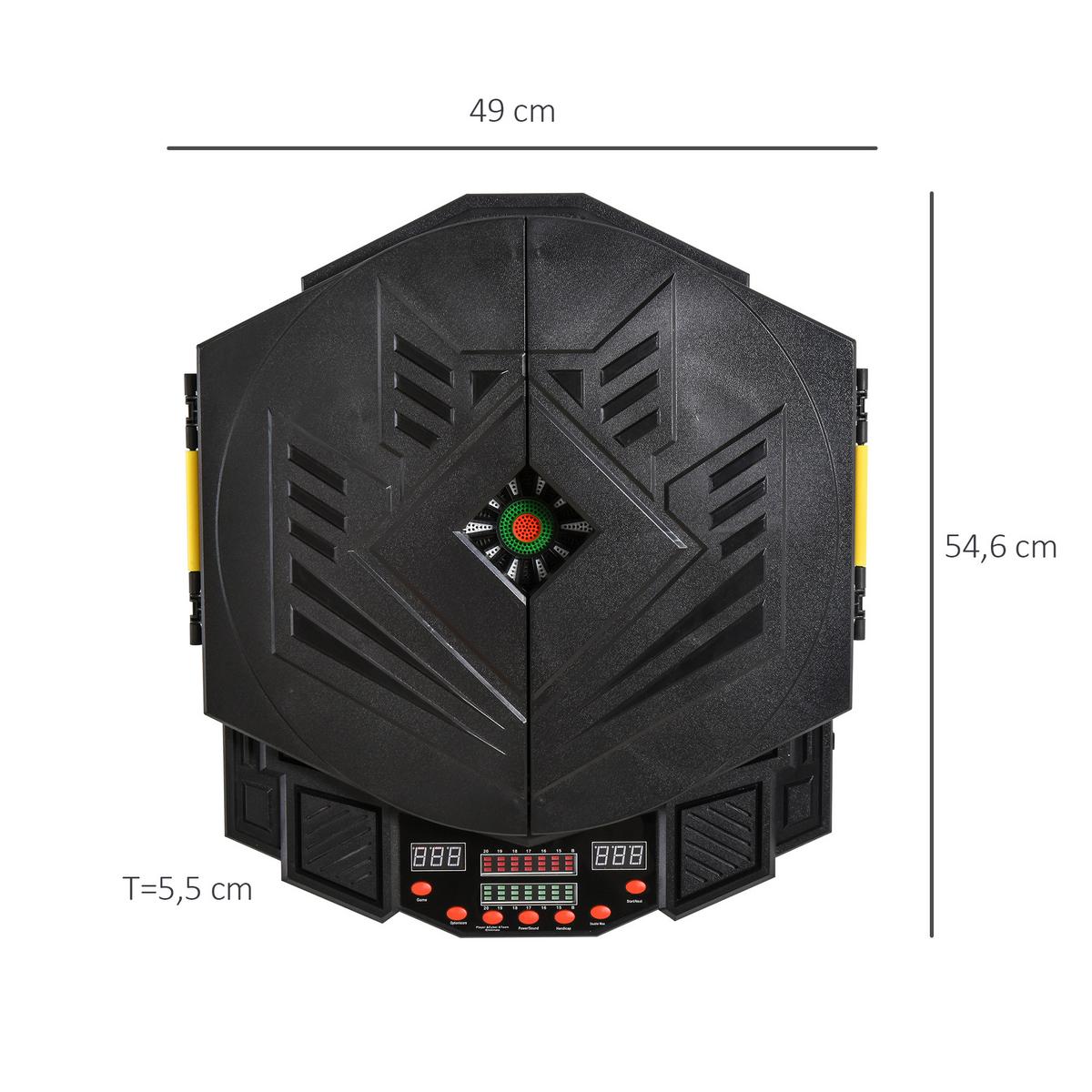 ELEKTRONISCHE Dartscheibe Dartboard mit Tür inkl. 4 LED 216 Spiele 12 Pfeile - Schwarz, Kunststoff (54.6/49cm) - HOMCOM