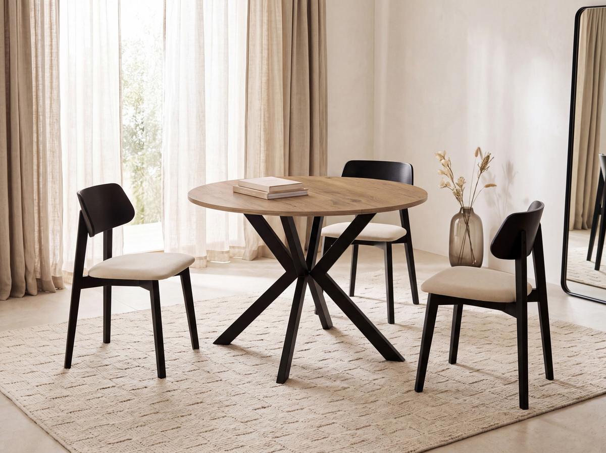 ESSTISCH Valio rund oval ausziehbar verlängerbar mit schwarzen Metallbeinen, Eiche Hellbraun 100-140/100/76 cm - Eichefarben/Schwarz, Holzwerkstoff/Metall (100/140/76cm) - WFL GROUP