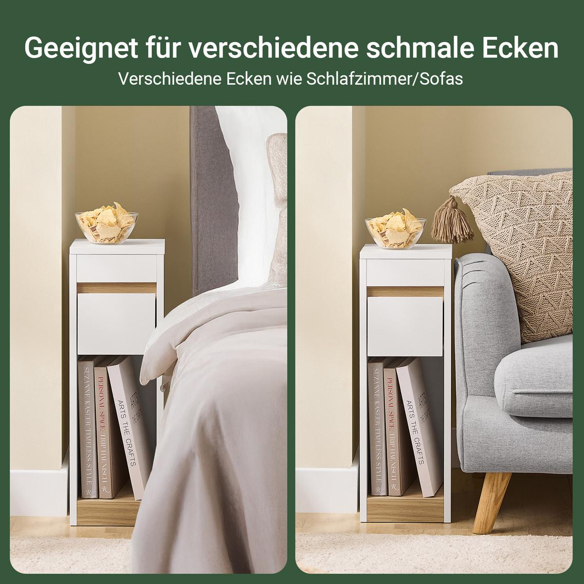 NACHTTISCH schmal, Weiß-Natur 20x60x35cm - Weiß/Naturfarben, Holzwerkstoff (20/60/35cm) - SoBuy