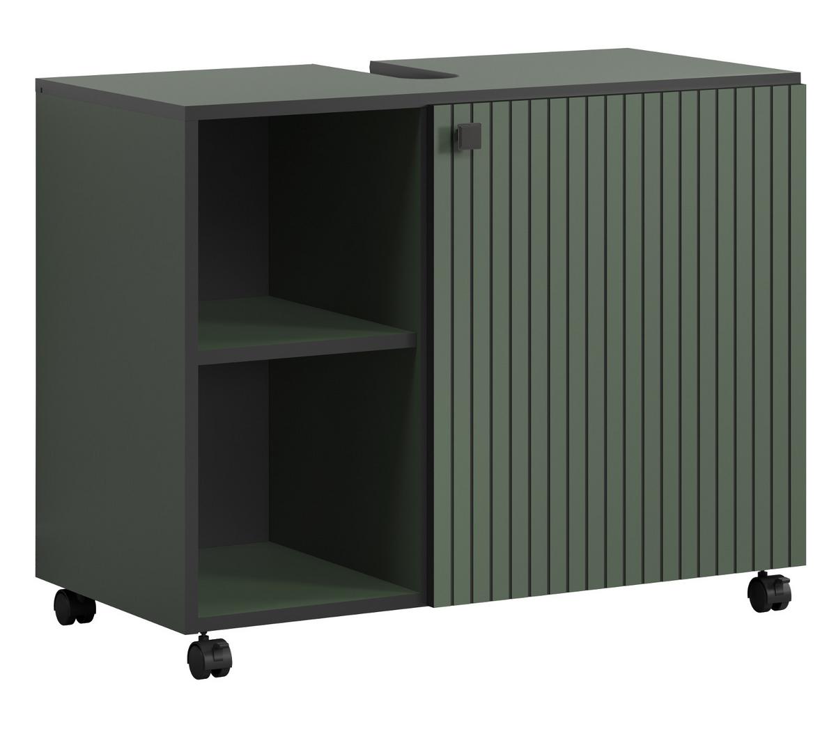 WASCHBECKENUNTERSCHRANK grün 80 cm, Badschrank auf Rollen - Schwarz/Grün, Holzwerkstoff/Metall (80/64/42cm) - Top.Furn