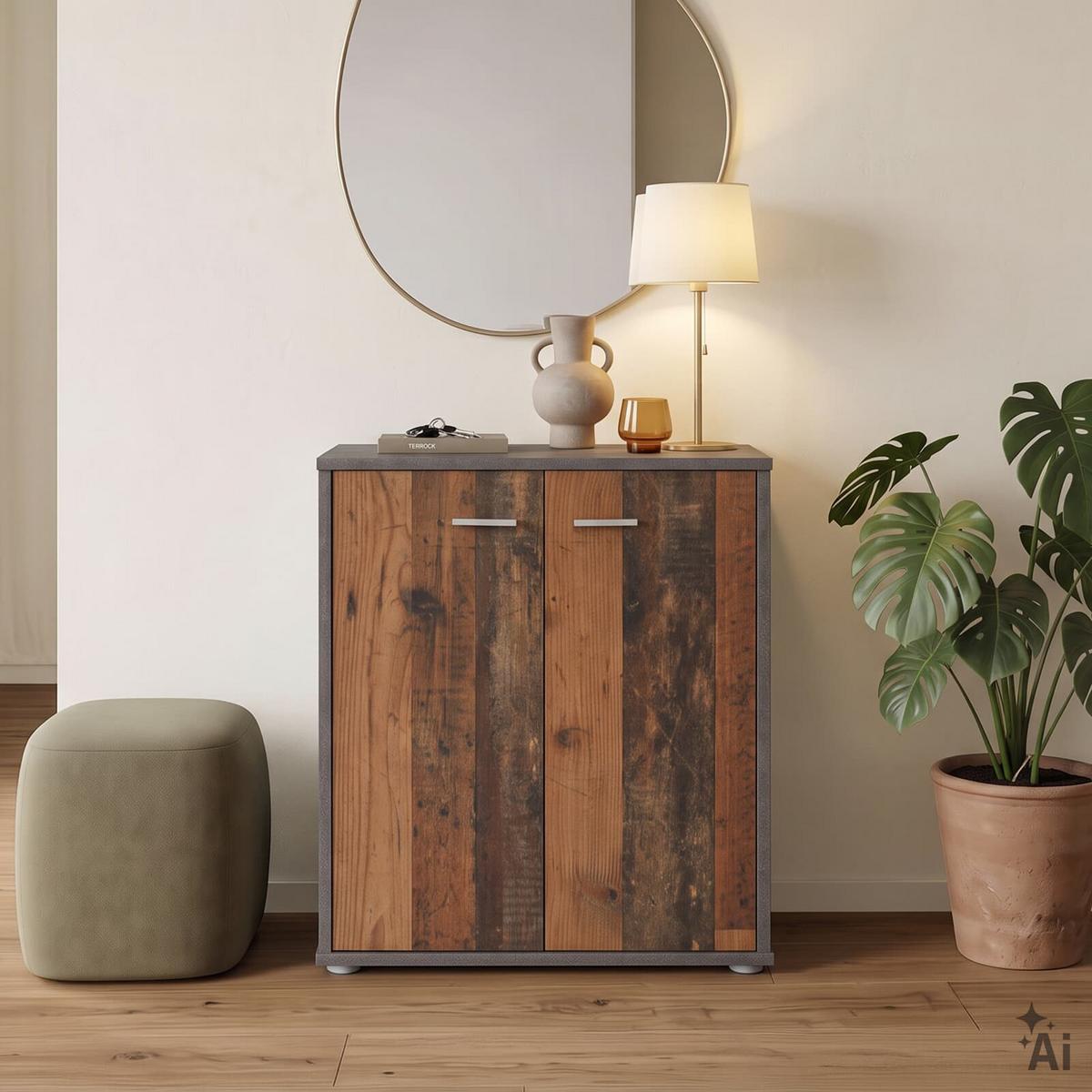 SCHUHSCHRANK LENNIS Old Style/Beton dunkel - Dunkelgrau/Dunkelbraun, Holzwerkstoff (60/70/35cm) - CARO-Möbel