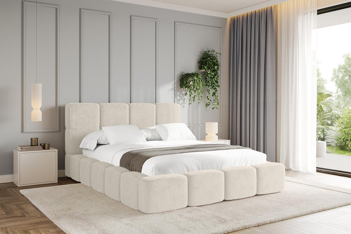 POLSTERBETT mit Bettkasten und Lattenrost mit Kopfteil, Boxbett ohne Matratze, mit Stauraum - NATA 160x200 Hellbeige - Beige, Holzwerkstoff/Textil (160/200cm) - ALTDECOR