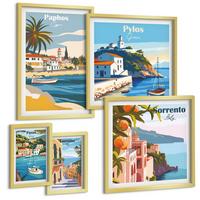 BILDER SET 5er Set - 50x50 cm & 20x30 cm & 40x60 cm Goldrahmen - Japanische Naturlandschaften - Goldfarben, Kunststoff (40/60cm) - TULUP