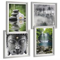 BILDER SET 4er Set - 50x50 cm & 40x60 cm Silberner Rahmen - Harmonie der Natur, Steine, Wasser, Buddha - Silberfarben, Kunststoff (50/50cm) - TULUP