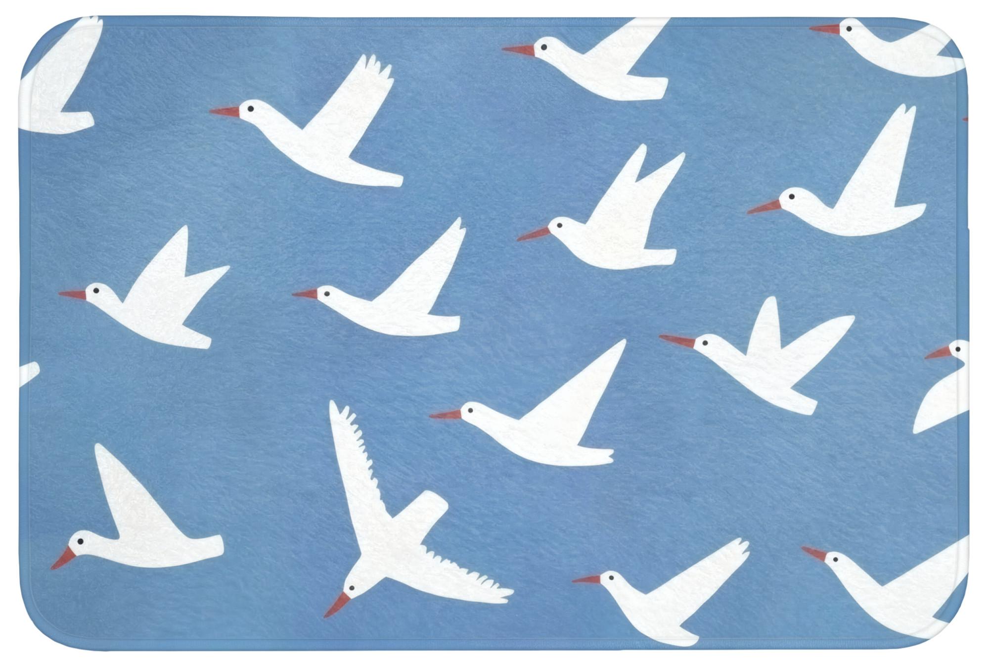 BADEMATTE Vögel - Weiß - Muster Badvorleger 90x60 cm - Blau, Textil (90/60cm) - OnlyWow
