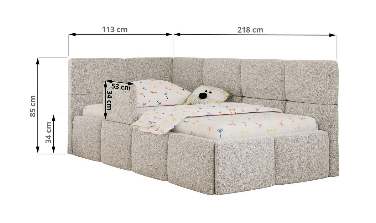 POLSTERBETT ARVO ALTA 90/200 - Hellgrau Struktur - Ohne Matratze - Links - Hellgrau, Textil (90/200cm) - MKS