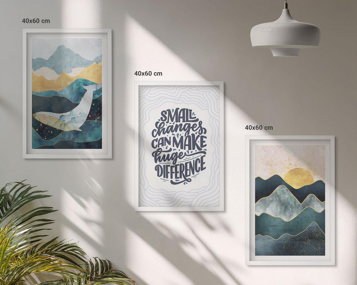 BILDER SET 3er Set - 40x60 cm Weißer Rahmen - Abstrakte Berginspiration - Weiß, Kunststoff (40/60cm) - TULUP