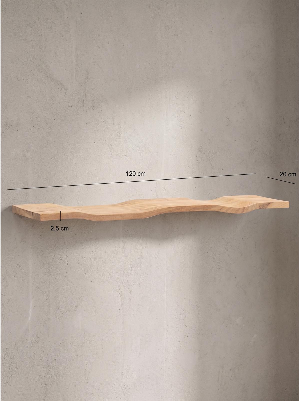 WANDREGAL LEVANTO, Akazie Massivholz, handgefertigt, 120 x 20 x 2,5 cm - Akaziefarben, Holz (120/2.5/20cm) - KADIMA DESIGN