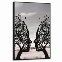 LEINWAND Bilder mit Rahmen - Strand - Meer - Menschen - Baum - Moderne Kunst - 60x90 - Hellgrau, Textil (60/90cm) - MuchoWow