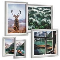 BILDER SET 5er Set - 50x50 cm & 20x30 cm & 40x60 cm Silberner Rahmen - Nebel auf dem Bergsee, Bootsfahrten, Nebel - Silberfarben, Kunststoff (40/60cm) - TULUP