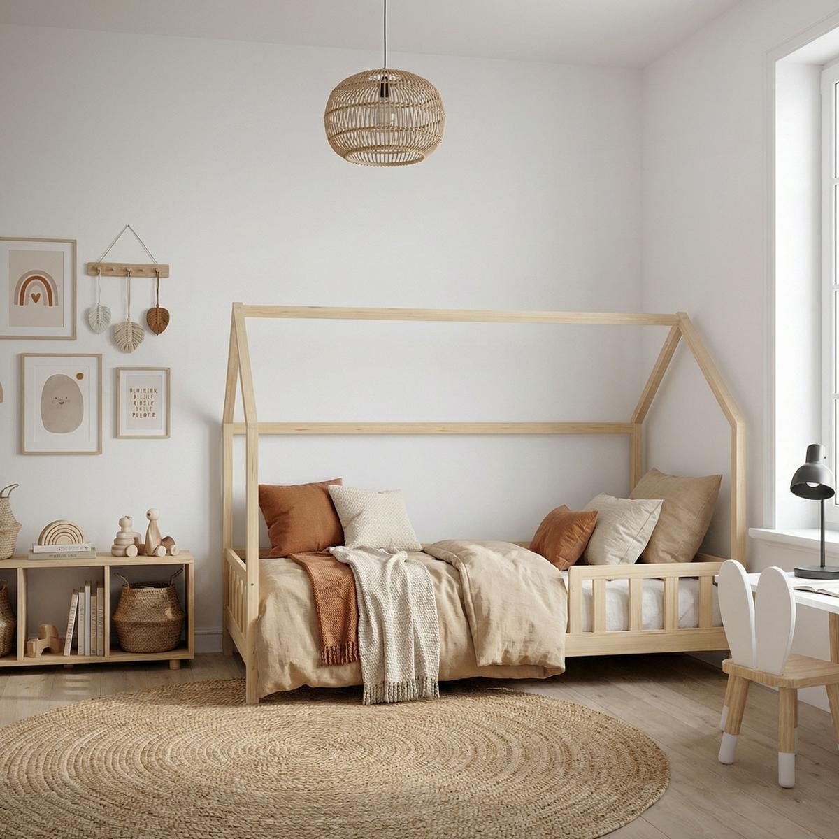KINDERBETT 120x200 cm mit Matratze & Rausfallschutz Natur aus Kiefernholz - Naturfarben, Holz (120/200cm) - ML-DESIGN