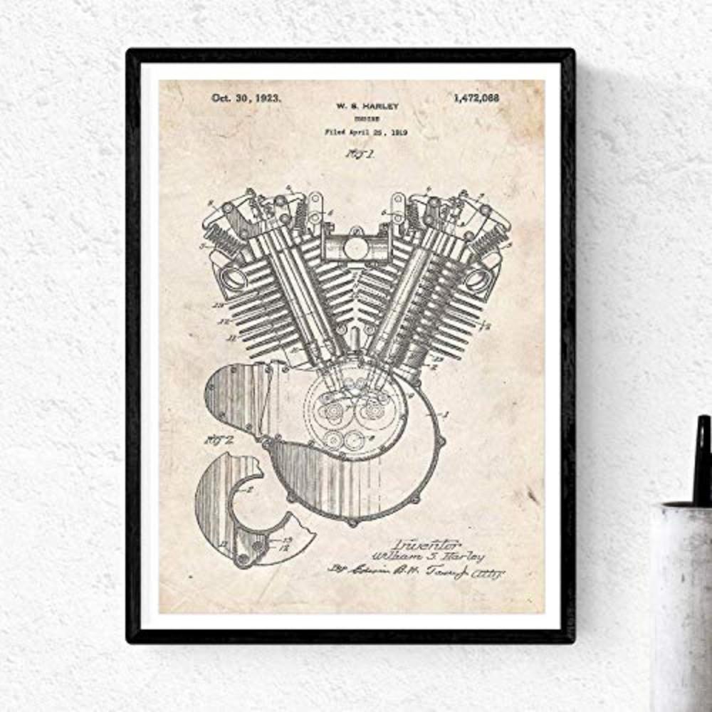 POSTER Harley-Motor Patent A3 Rahmenlos - Klar/Weiß, Papier (29.7/5/42cm) - Nacnic