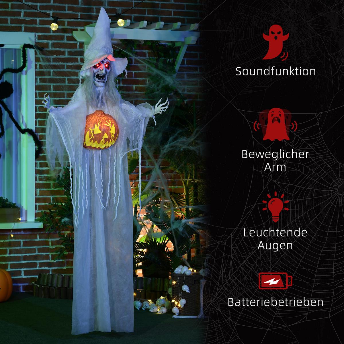 183CM Halloween Dekoration Halloween-Geist mit LED-Lichter, Horror-Geräusche - Weiß, Kunststoff (18/183/60cm) - HOMCOM