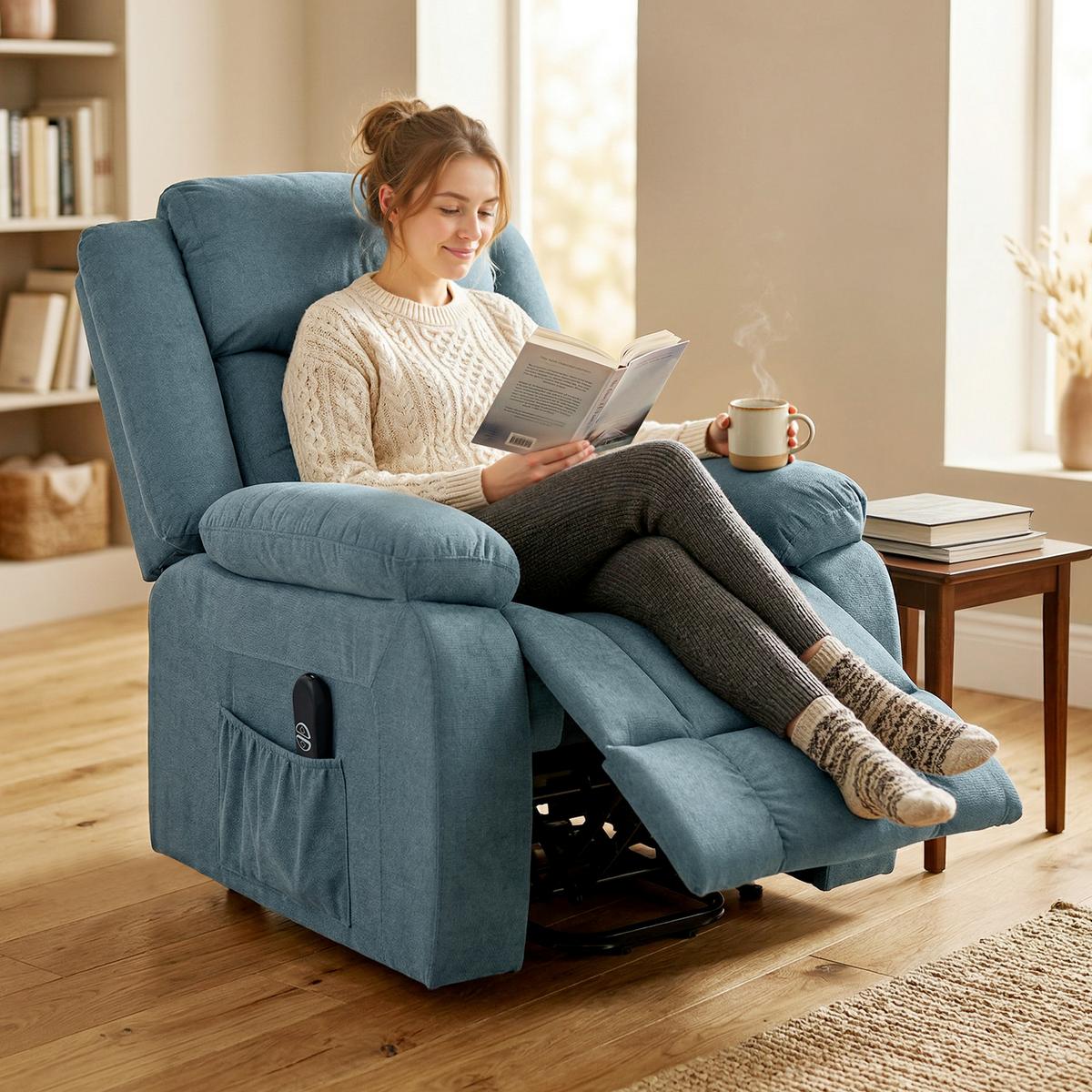 FERNSEHSESSEL-MIT-AUFSTEHHILFE Polyester Stahl Blau - Blau/Schwarz, Textil/Metall (92/105/94cm) - HOMCOM