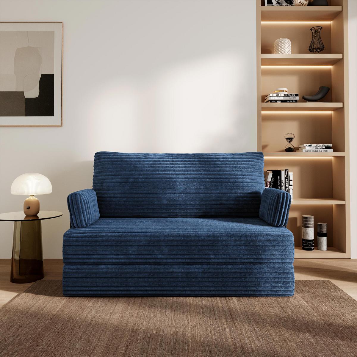 BETTSOFA LADIA aus Schaumstoff Cordstoff Blau Schlaffunktion - Blau, Textil (140/86/60cm) - MASSENO