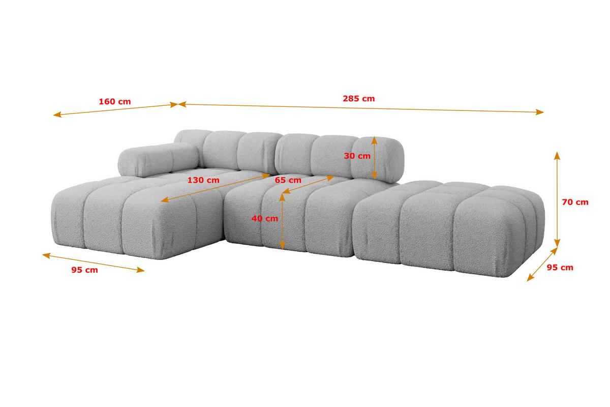 ECKSOFA modulares Sofa Lizur-L1 - 285x160x70 cm Hellgrau Bouclé - Hellgrau, Holzwerkstoff/Textil (285/160cm) - ALTDECOR