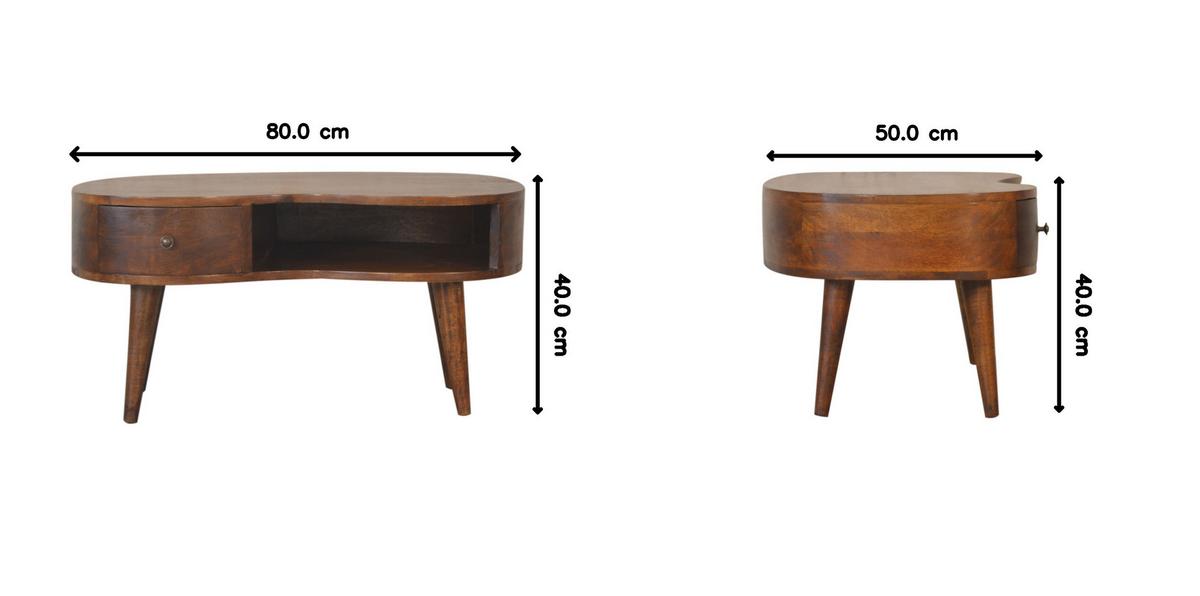 COUCHTISCH Massivholz-Kastanien-Welle, 1 Schublade und offenes Fach, Dunkelbraun - Dunkelbraun/Messingfarben, Mangoholz/Holz (50/80/40cm) - Artisan Furniture