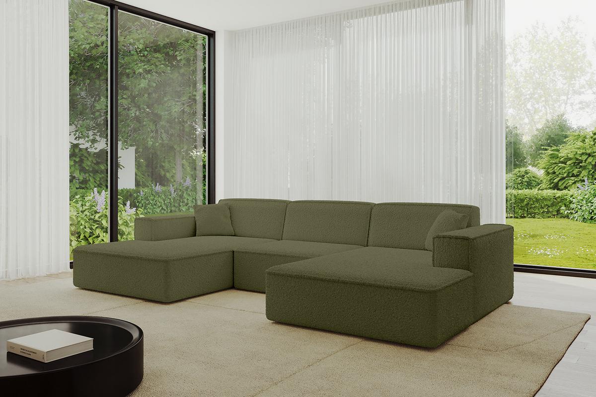 WOHNLANDSCHAFT IREA-U1-v4 - 301x165x77 cm Grün - Platinfarben, Holzwerkstoff/Textil (301/77/165cm) - ALTDECOR