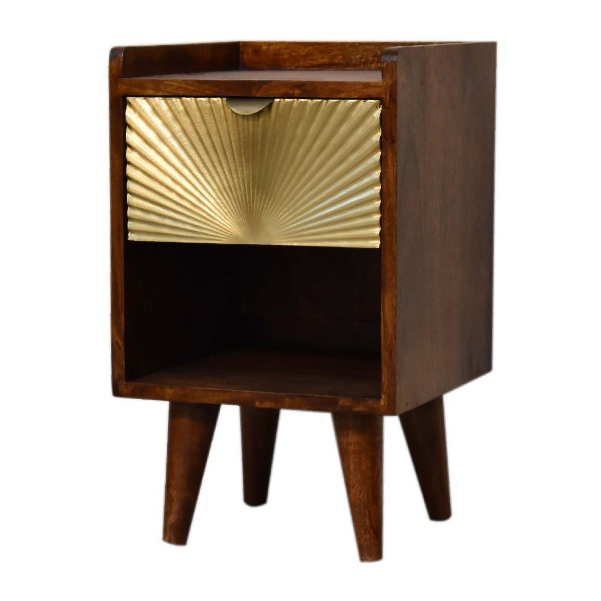 NACHTTISCH Mini Manila Gold mit 1 Schublade, 1 offenes Fach, Braun - Kastanienfarben/Messingfarben, Holz/Metall (30/50/30cm) - Artisan Furniture