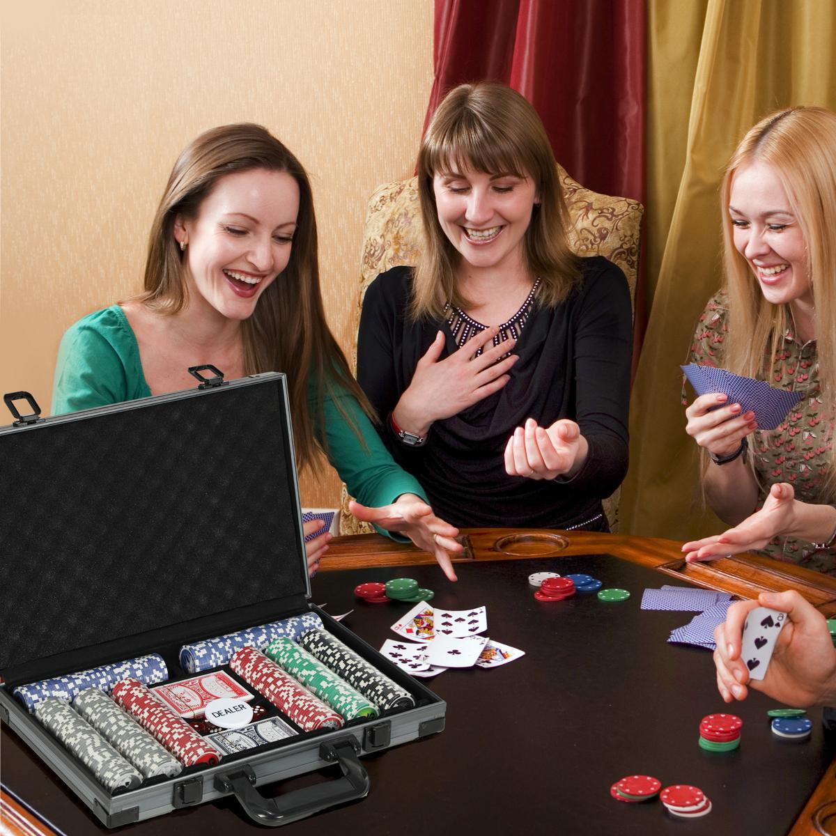 POKERKOFFER mit 400 Chips 11,5 Gramm 2 Kartendecks 5 Würfeln - Grau, Kunststoff (28/39.5cm) - SPORTNOW