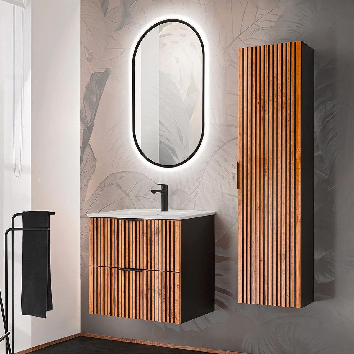 BADMÖBEL 60.2cm Gaia 2er-Set Holz in Eichenoptik und Schwarz - Schwarz, Holzwerkstoff (60.2/57/46cm) - Petits-meubles