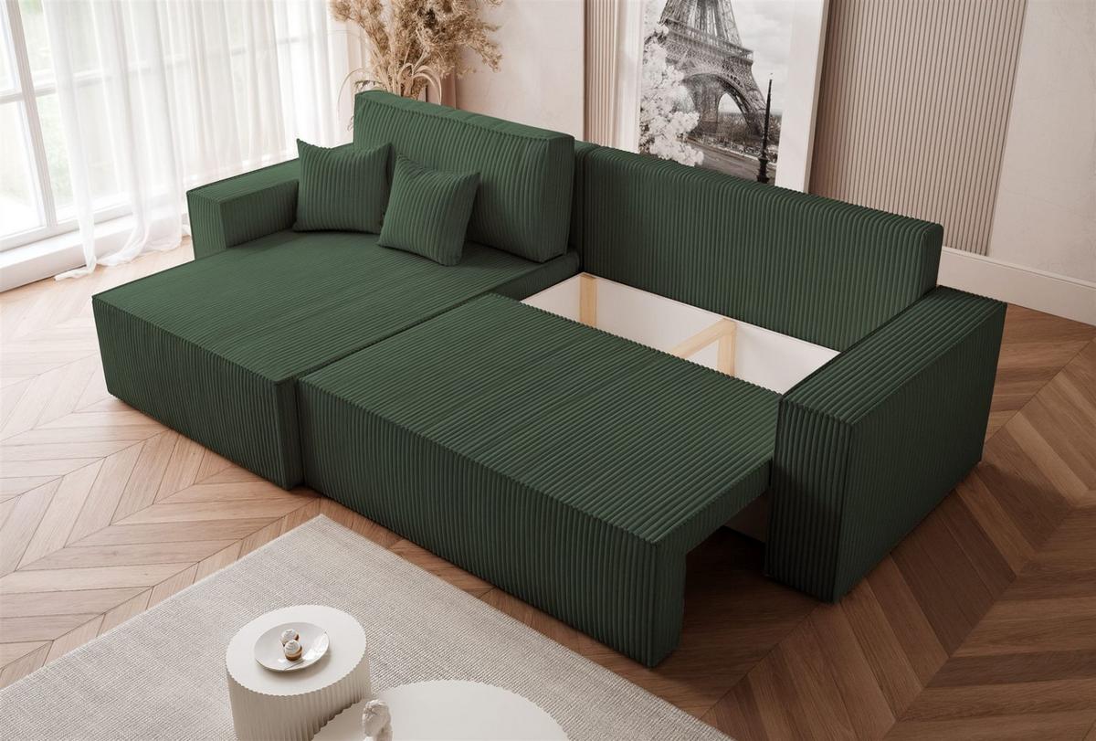 ECKSOFA Adara Max Mit Schlaffunktion - Grün, Holzwerkstoff/Textil (276/145cm) - Fun Möbel