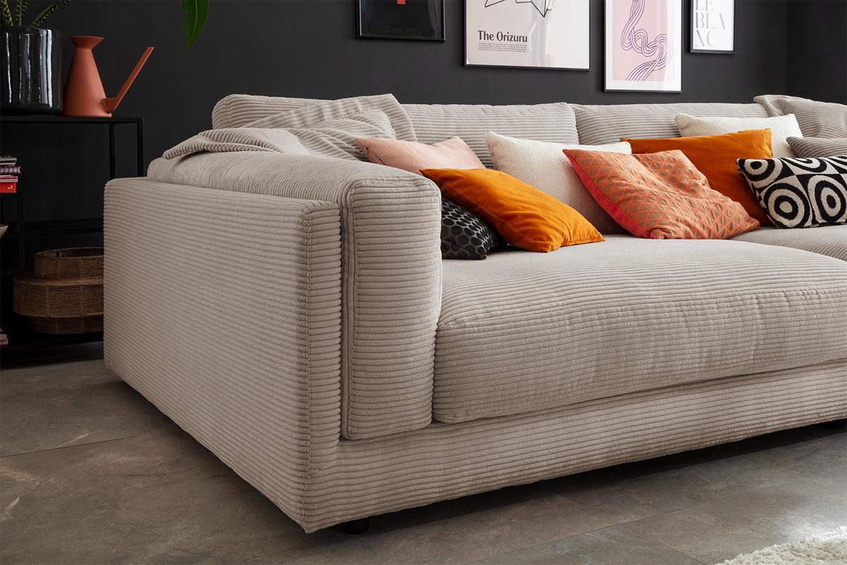 BIG SOFA RAINA Taupe Cord - Taupe/Schwarz, Kunststoff/Textil (294/85/150cm) - KAWOLA