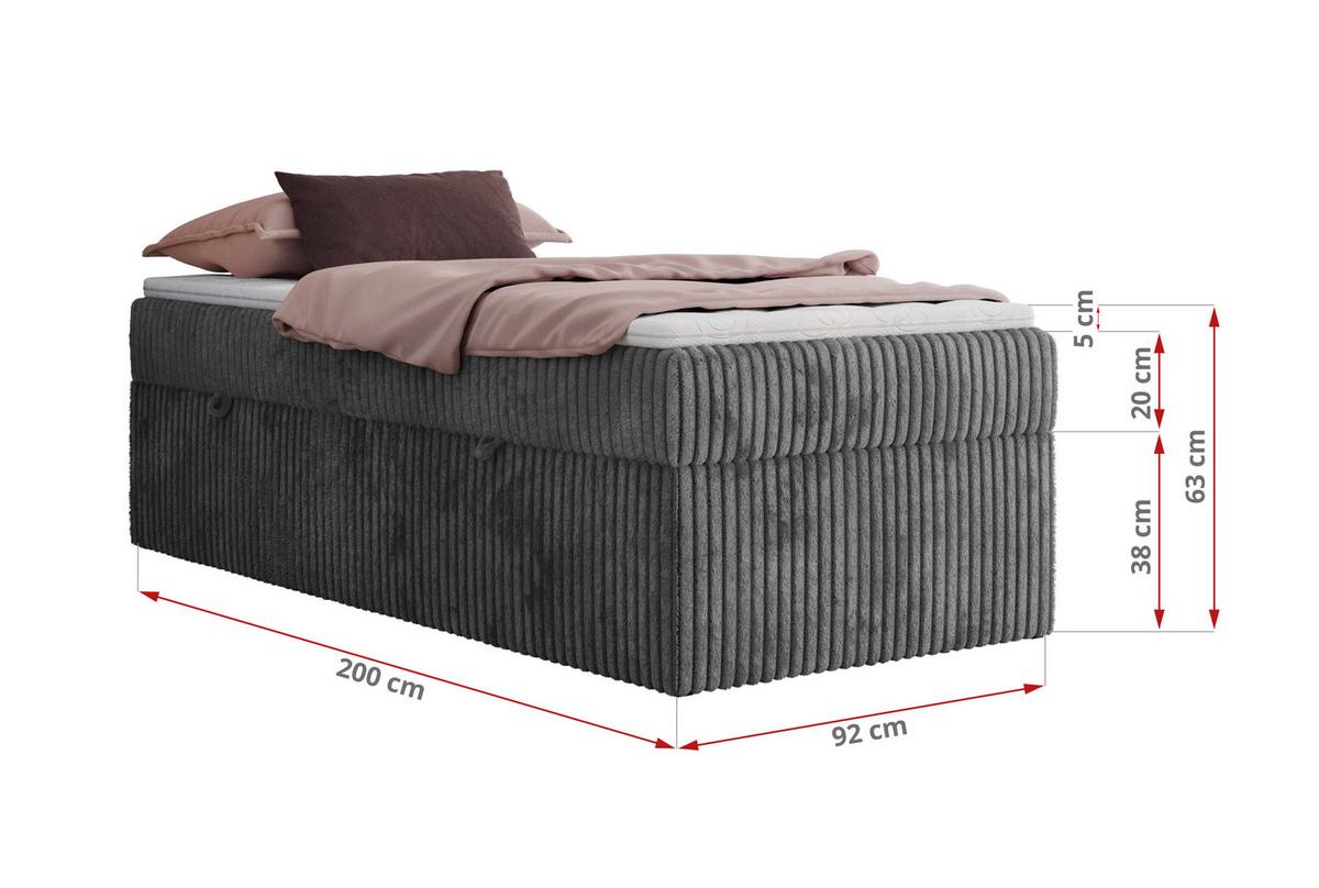 BOXBETT ZERO 90/200 - Grau Cord - H3 - Topper Visco - Grau, Textil (90/200cm) - MKS