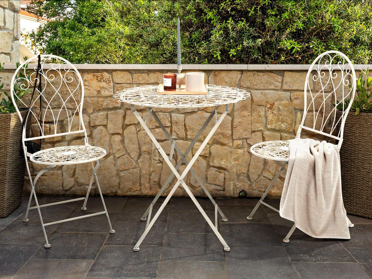 GARTENSTUHL 2er-Set Metall cremeweiß Stiffe - Weiß, Metall (40/95/46cm) - Beliani