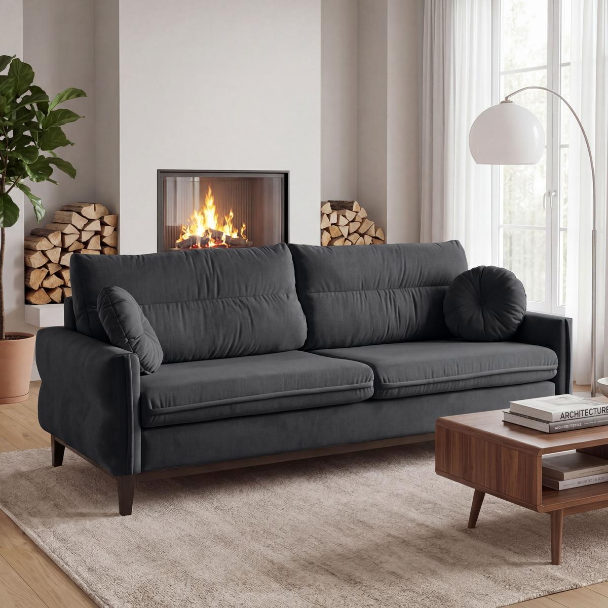 SOFA 2-SITZER Belweder, 220 cm, Dunkelgrau, Veloursstoff - Wengefarben/Dunkelgrau, Holz/Textil (218/95/94cm) - Beautysofa
