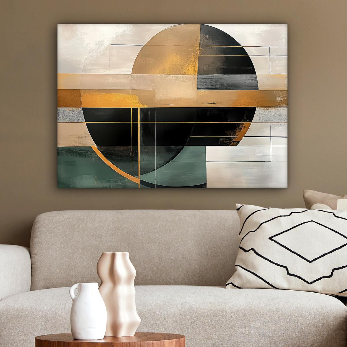 LEINWANDBILD Abstrakt - Gold - Bronze - Grün - Formen - Modern Wandbilder 80x60 cm - Multicolor, Textil (80/60cm) - MuchoWow