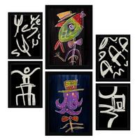 POSTER Set Mit 6 Aufsichtsfang 1 In Tiere Zusammenfassungen A3 & A4 Schwarzer Rahmen - Schwarz, Papier (29/3cm) - Nacnic