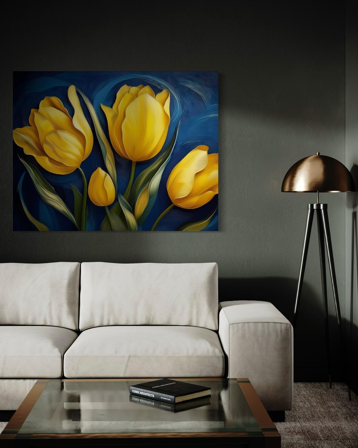 WANDBILD tulpe natur blumen - Gelb, Textil (60/40cm) - Feeby
