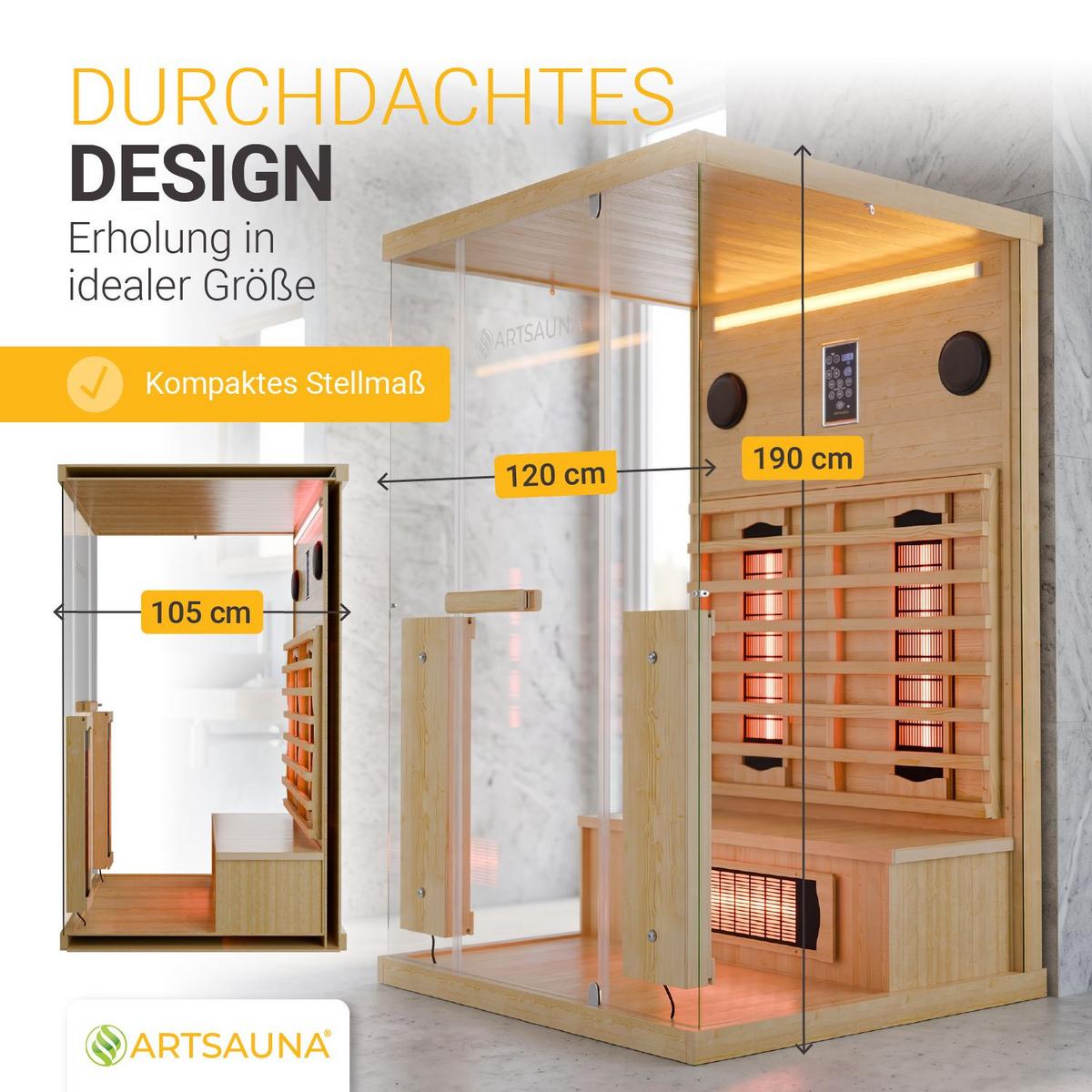 INFRAROTKABINE Göteborg mit Vollspektrumstrahlern - Naturfarben, Holz (120/190/105cm) - Artsauna