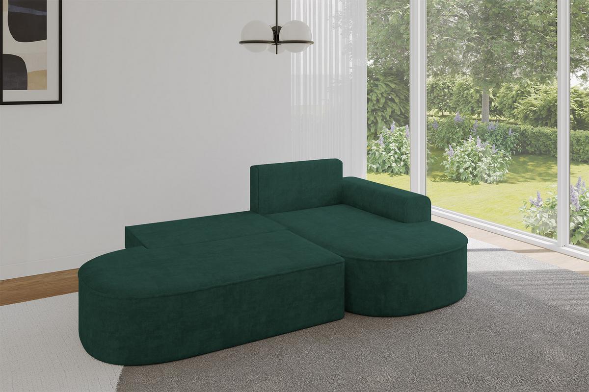 ECKSOFA mit Schlaffunktion und Bettkasten Ottomane Rechts MARI-L1-S - 283x167x73 cm Grün Velours - Waldgrün/Schwarz, Holzwerkstoff/Kunststoff (167/283cm) - ALTDECOR