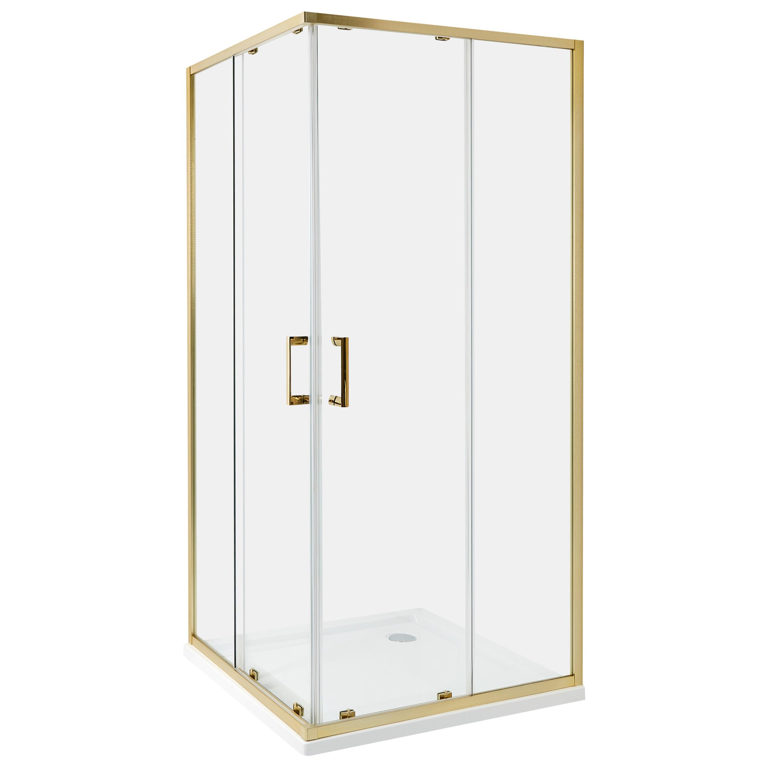 DUSCHKABINE 90/90/185 cm Gold Tela - Transparent/Goldfarben, Glas (90/90/185cm) - Beliani
