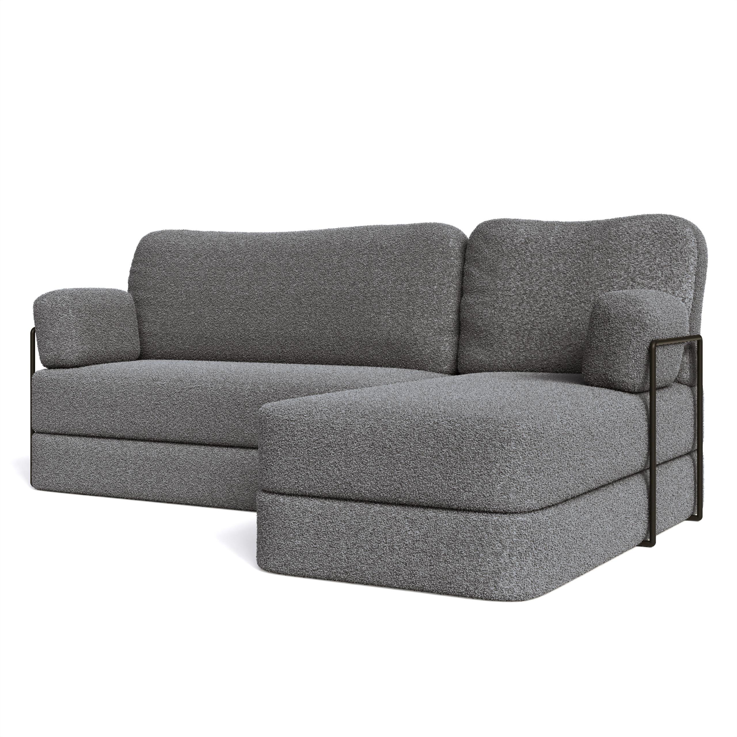 ECKSOFA SABI modulares Boneless Sofa mit Schlaffunktion Grau Boucle-Stoff - Grau, Textil (200/120cm) - MASSENO